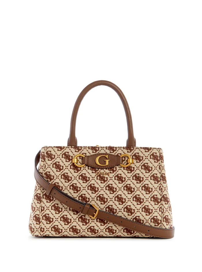 Women Satchel GUESS Brown Logo Izzy Small Girlfriend Satchel Bag