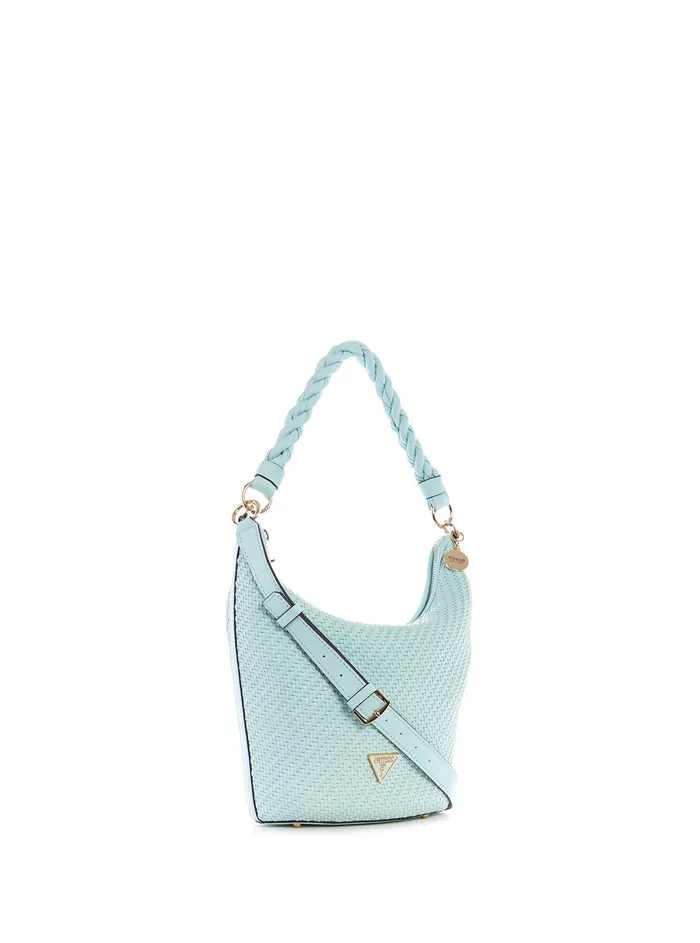 Women Satchel GUESS Green Woven Hassie Bucket Hobo Satchel