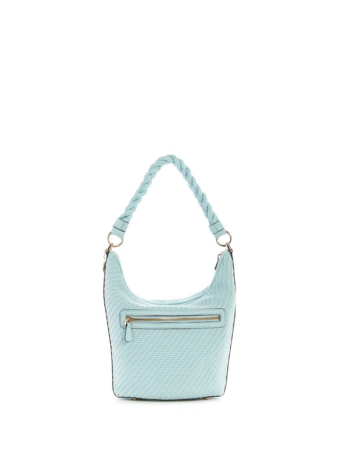 Women Satchel GUESS Green Woven Hassie Bucket Hobo Satchel