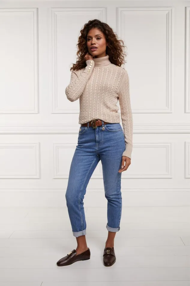 Women Seattle Roll Neck Cable Knit Oatmeal Holland Cooper Knitwear