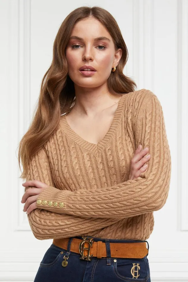 Women Seattle VNeck Knit Dark Camel Holland Cooper Knitwear