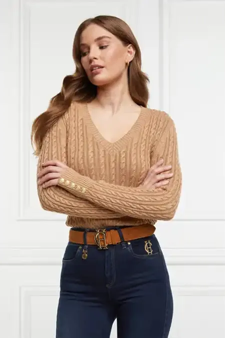 Women Seattle VNeck Knit Dark Camel Holland Cooper Knitwear