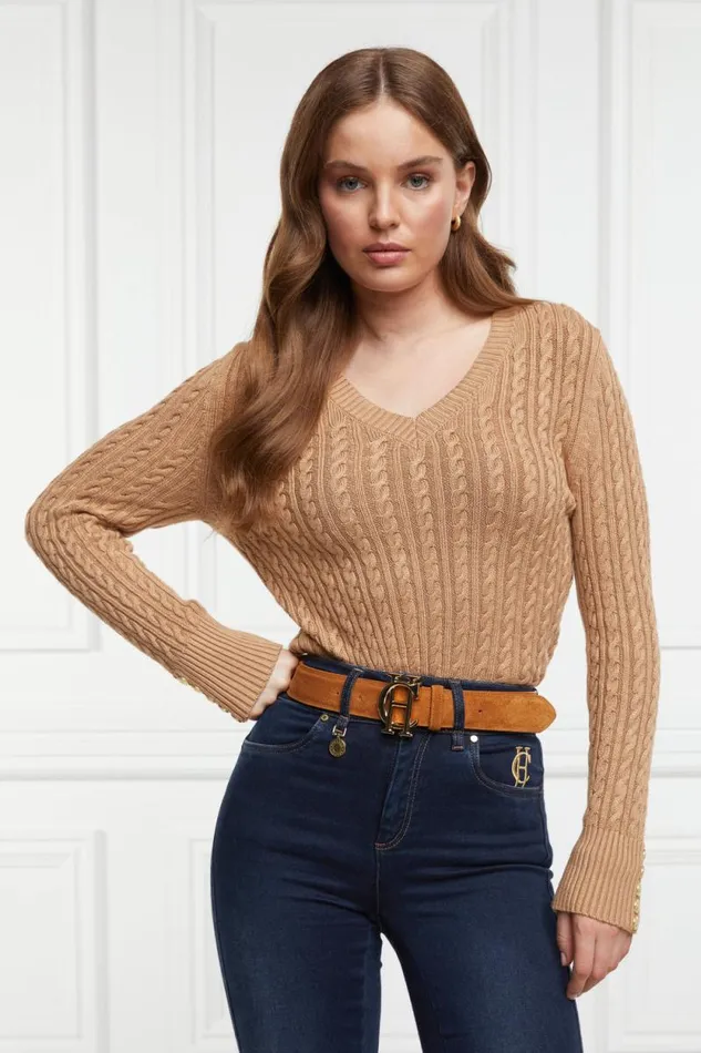Women Seattle VNeck Knit Dark Camel Holland Cooper Knitwear