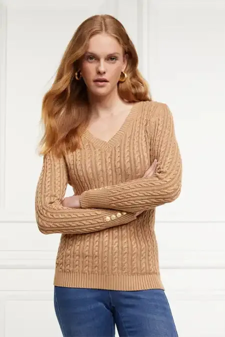 Women Seattle VNeck Knit Dark Camel Holland Cooper Knitwear