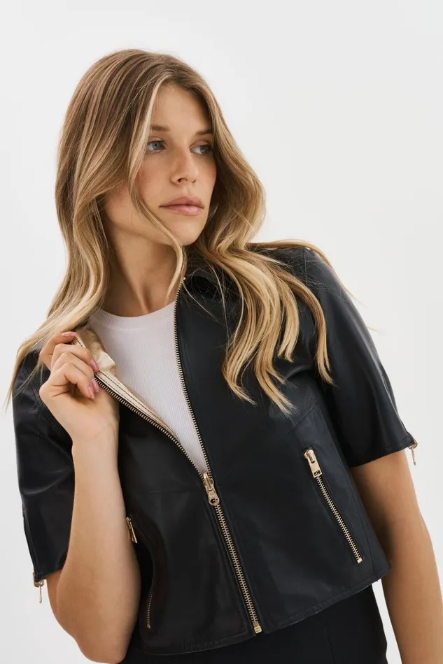 Women SEVANA Reversible Leather Jacket Blackgold LAMARQUE Short Sleeve Jackets Women SEVANA Reversible Leather Jacket Blackgold LAMARQUE Short Sleeve Jackets