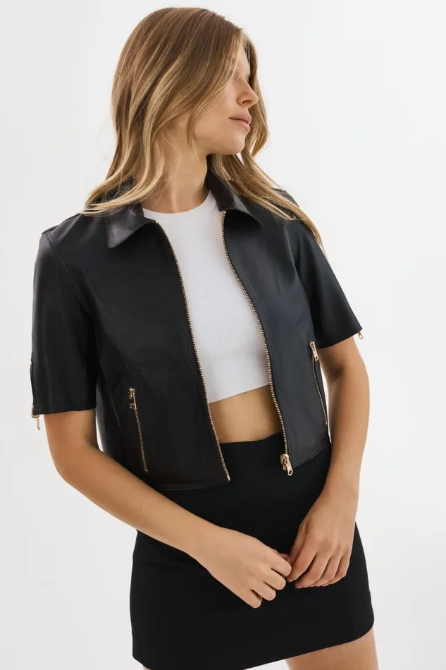Women SEVANA Reversible Leather Jacket Blackgold LAMARQUE Short Sleeve Jackets Women SEVANA Reversible Leather Jacket Blackgold LAMARQUE Short Sleeve Jackets