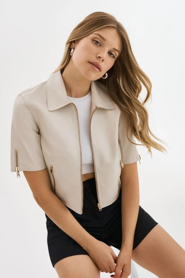 Women SEVANA Reversible Leather Jacket Bonegold LAMARQUE Short Sleeve Jackets