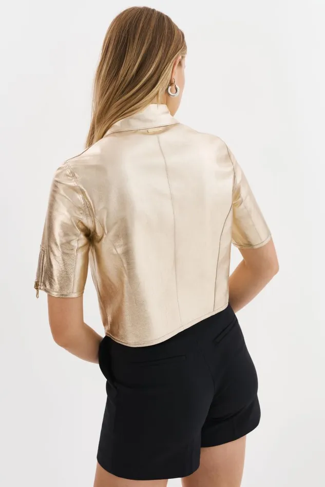 Women SEVANA Reversible Leather Jacket Bonegold LAMARQUE Short Sleeve Jackets Women SEVANA Reversible Leather Jacket Bonegold LAMARQUE Short Sleeve Jackets