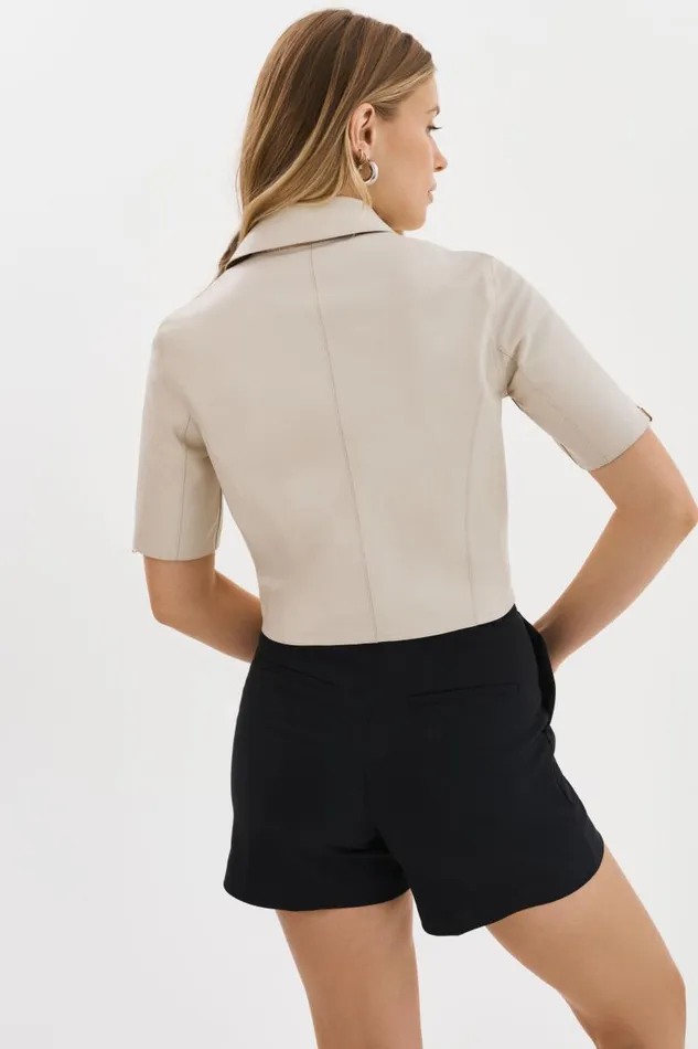 Women SEVANA Reversible Leather Jacket Bonegold LAMARQUE Short Sleeve Jackets Women SEVANA Reversible Leather Jacket Bonegold LAMARQUE Short Sleeve Jackets