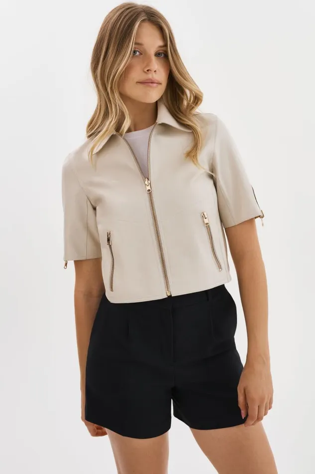Women SEVANA Reversible Leather Jacket Bonegold LAMARQUE Short Sleeve Jackets Women SEVANA Reversible Leather Jacket Bonegold LAMARQUE Short Sleeve Jackets