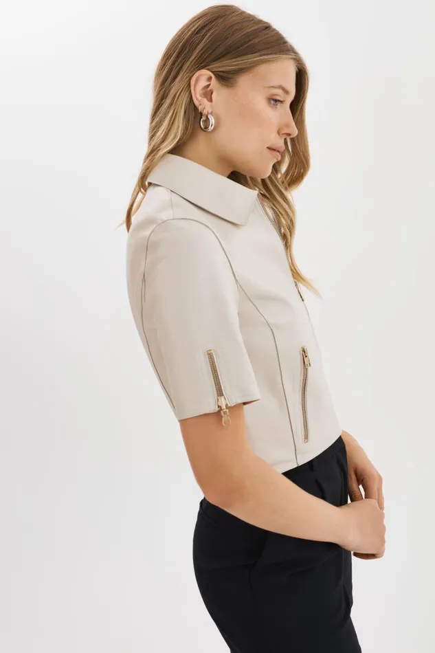 Women SEVANA Reversible Leather Jacket Bonegold LAMARQUE Short Sleeve Jackets Women SEVANA Reversible Leather Jacket Bonegold LAMARQUE Short Sleeve Jackets