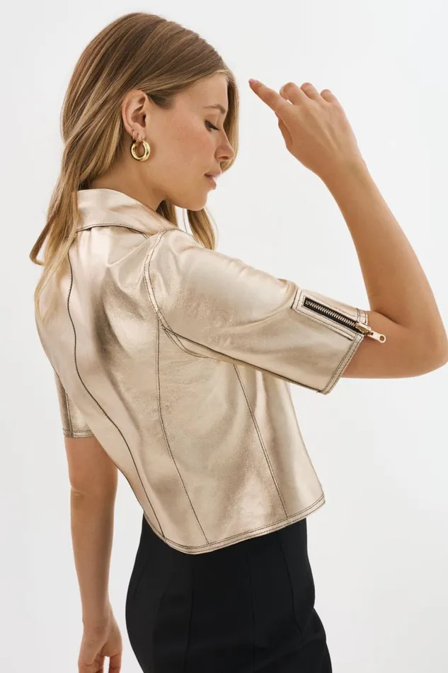 Women SEVANA Reversible Leather Jacket Bonegold LAMARQUE Short Sleeve Jackets Women SEVANA Reversible Leather Jacket Bonegold LAMARQUE Short Sleeve Jackets