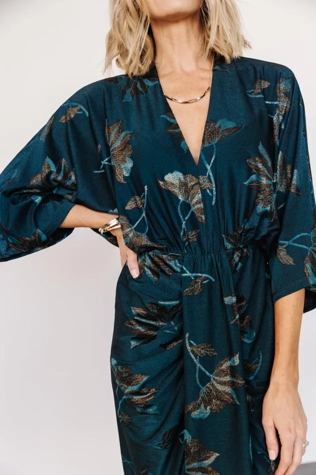 Women Shaneen Ruched Midi Dress Jade Floral Shimmer Baltic Born Midi Dresses Women Shaneen Ruched Midi Dress Jade Floral Shimmer Baltic Born Midi Dresses