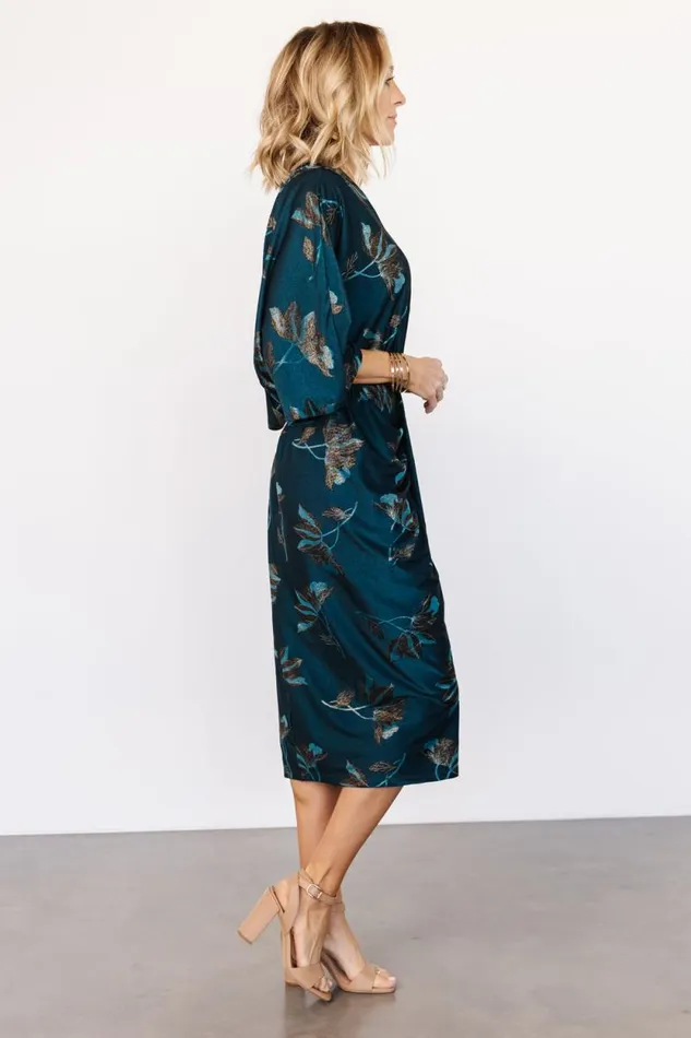 Women Shaneen Ruched Midi Dress Jade Floral Shimmer Baltic Born Midi Dresses Women Shaneen Ruched Midi Dress Jade Floral Shimmer Baltic Born Midi Dresses
