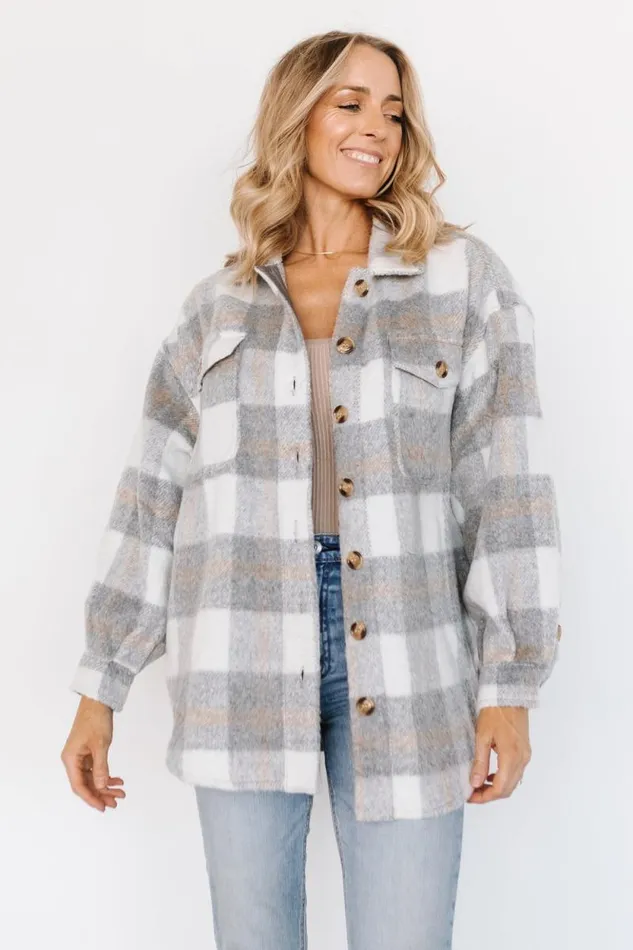 Women Sharon Plaid Shacket Gray White Baltic Born Outerwear