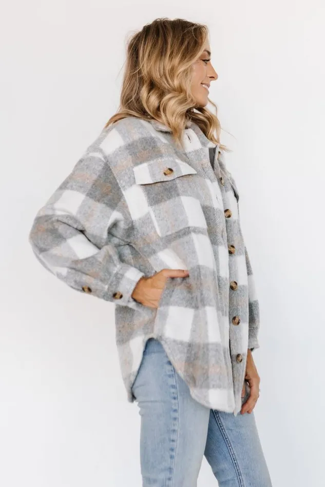 Women Sharon Plaid Shacket Gray White Baltic Born Outerwear