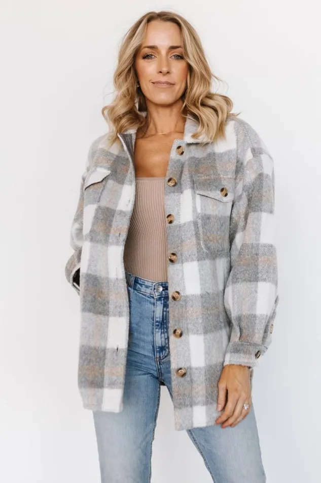 Women Sharon Plaid Shacket Gray White Baltic Born Outerwear