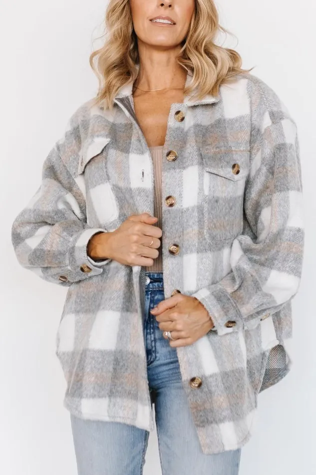 Women Sharon Plaid Shacket Gray White Baltic Born Outerwear