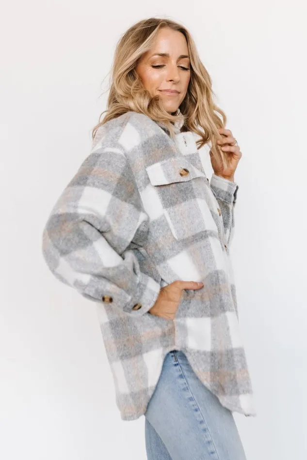 Women Sharon Plaid Shacket Gray White Baltic Born Outerwear