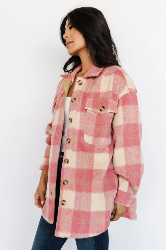 Women Sharon Plaid Shacket Pink Sand Baltic Born Outerwear