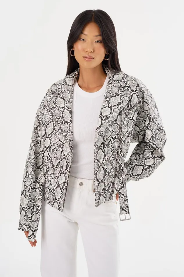 Women SHELIA Faux Leather Biker Jacket Python Print LAMARQUE Biker Jackets
