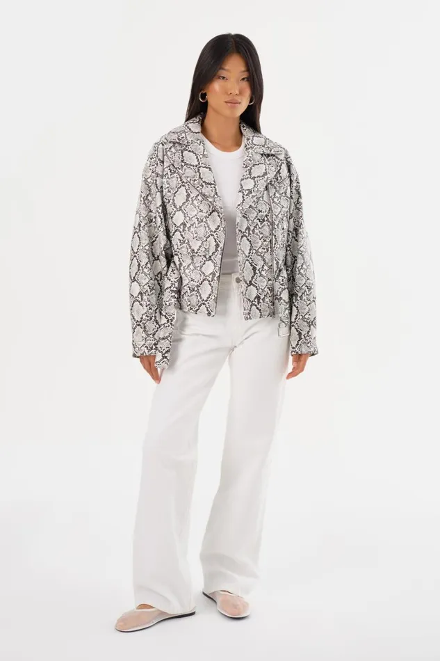 Women SHELIA Faux Leather Biker Jacket Python Print LAMARQUE Biker Jackets