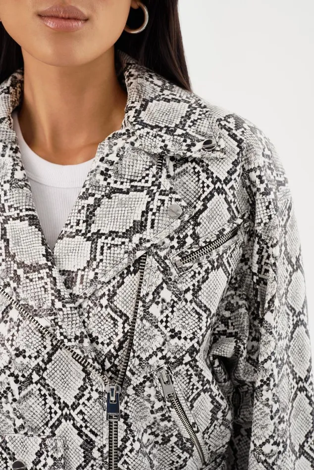 Women SHELIA Faux Leather Biker Jacket Python Print LAMARQUE Biker Jackets