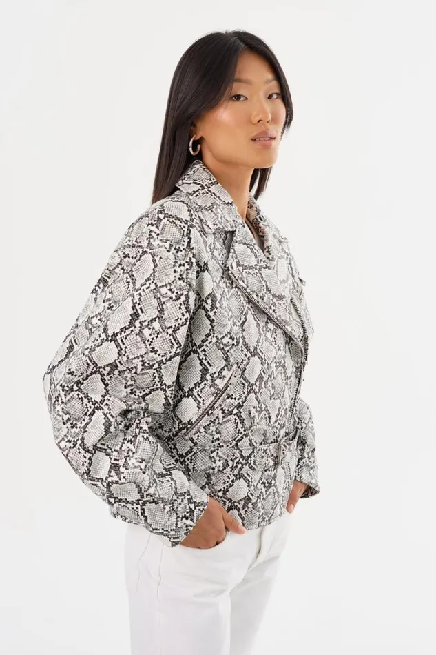 Women SHELIA Faux Leather Biker Jacket Python Print LAMARQUE Biker Jackets