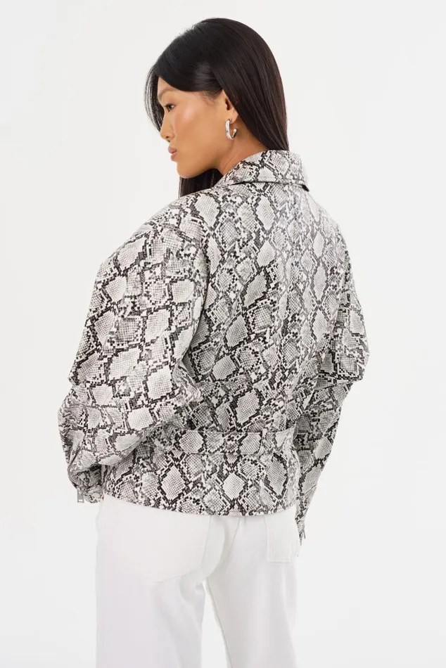 Women SHELIA Faux Leather Biker Jacket Python Print LAMARQUE Biker Jackets