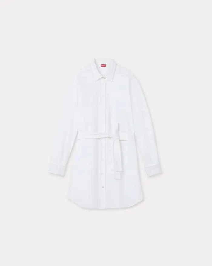 Women Shirt Dress With Kimono Sleeves In Oxford Cotton White Kenzo Kimonos