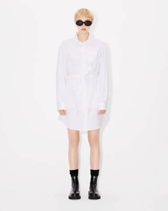 Women Shirt Dress With Kimono Sleeves In Oxford Cotton White Kenzo Kimonos