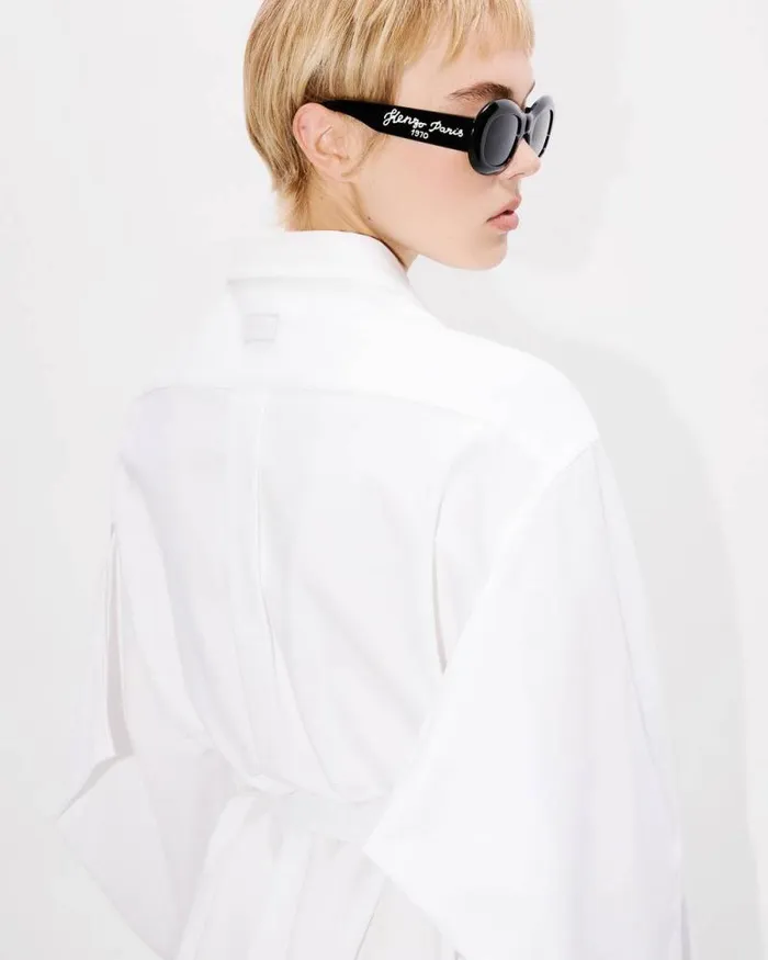 Women Shirt Dress With Kimono Sleeves In Oxford Cotton White Kenzo Kimonos