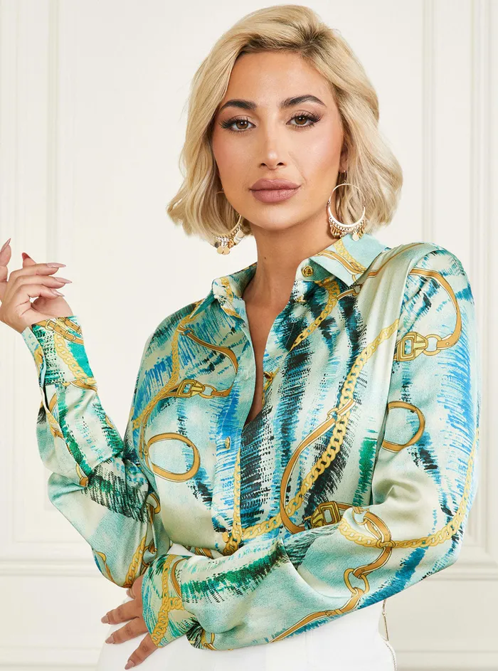 Women Shirts GUESS Marciano Blue Chain Reaction Shirt