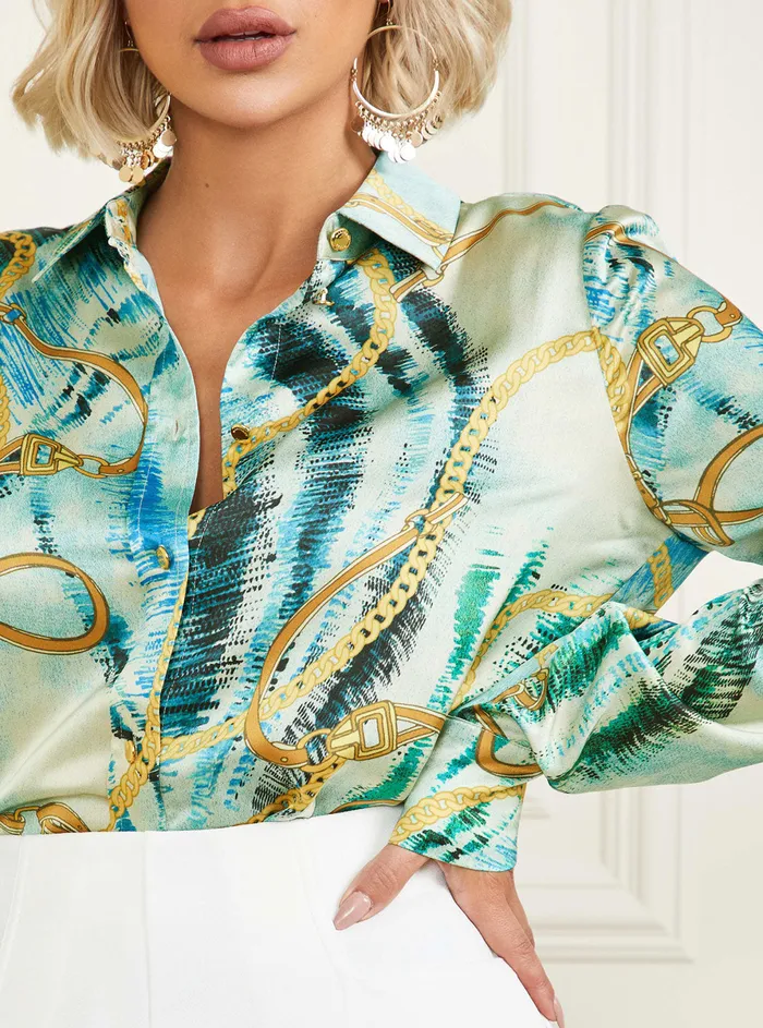 Women Shirts GUESS Marciano Blue Chain Reaction Shirt