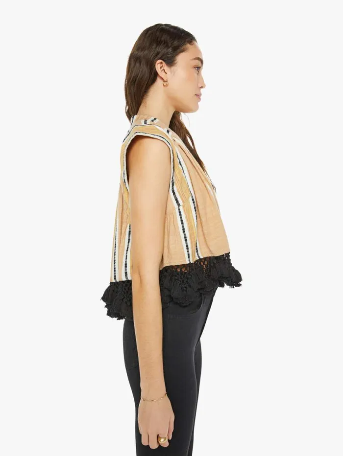 Women Shirts Mother Denim Nehru Stripe Fringe Top Ivory Sun