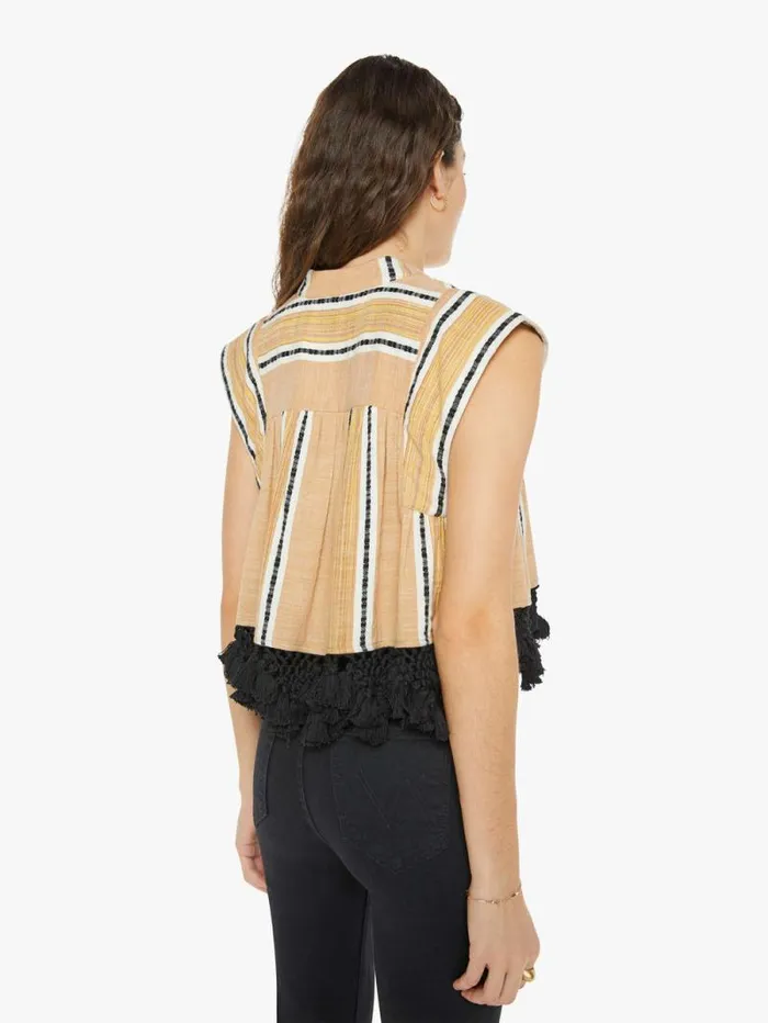 Women Shirts Mother Denim Nehru Stripe Fringe Top Ivory Sun
