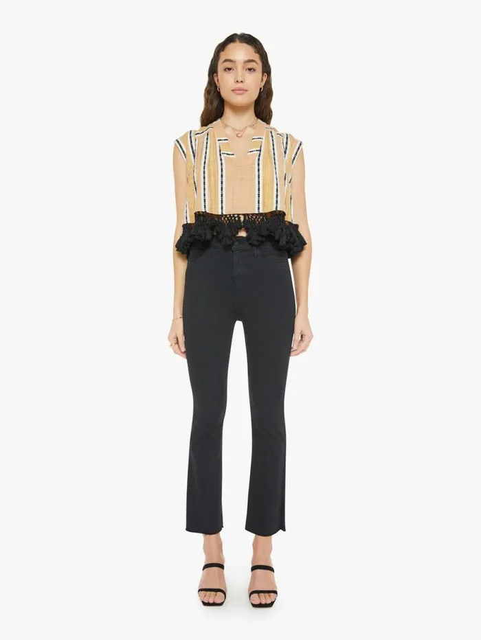 Women Shirts Mother Denim Nehru Stripe Fringe Top Ivory Sun