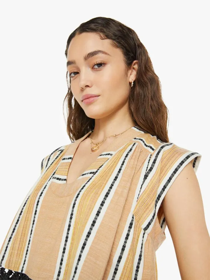 Women Shirts Mother Denim Nehru Stripe Fringe Top Ivory Sun