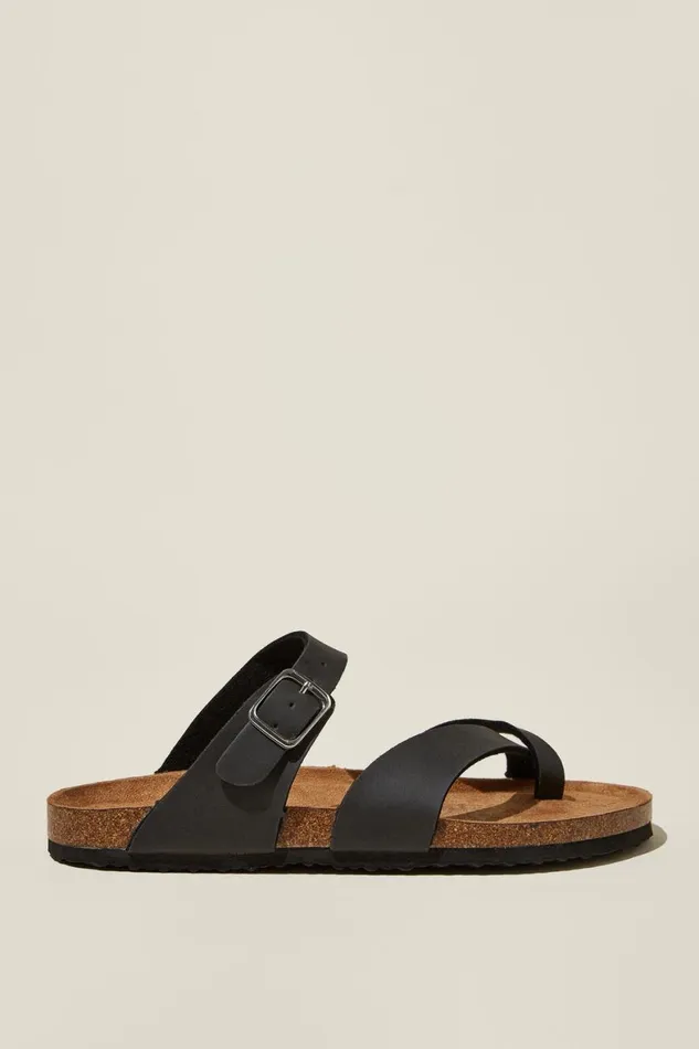 Women Shoes and Slippers Cotton On Rex Toe Loop Slide Black Oiled Vegan Leather