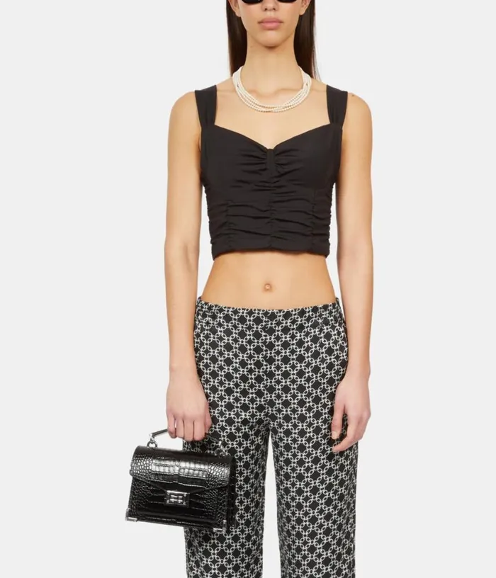 Women Short Black Top With Draping THE KOOPLES Blouses and Shirts