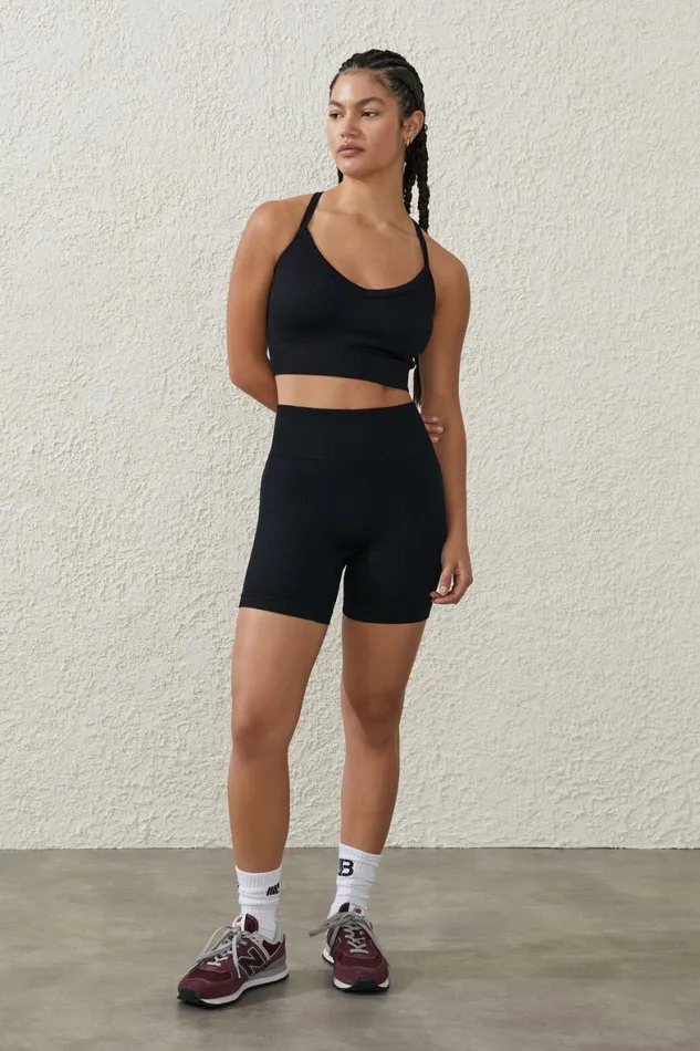 Women Shorts and Skirts Cotton On Seamless Rib Bike Short Black