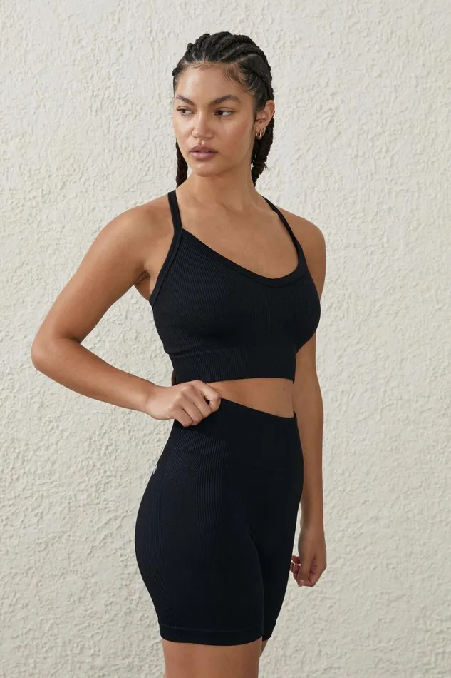 Women Shorts and Skirts Cotton On Seamless Rib Bike Short Black