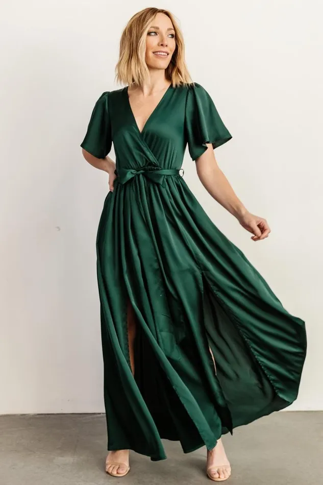 Women Sicily Satin Maxi Dress Emerald Baltic Born The Guest Edit