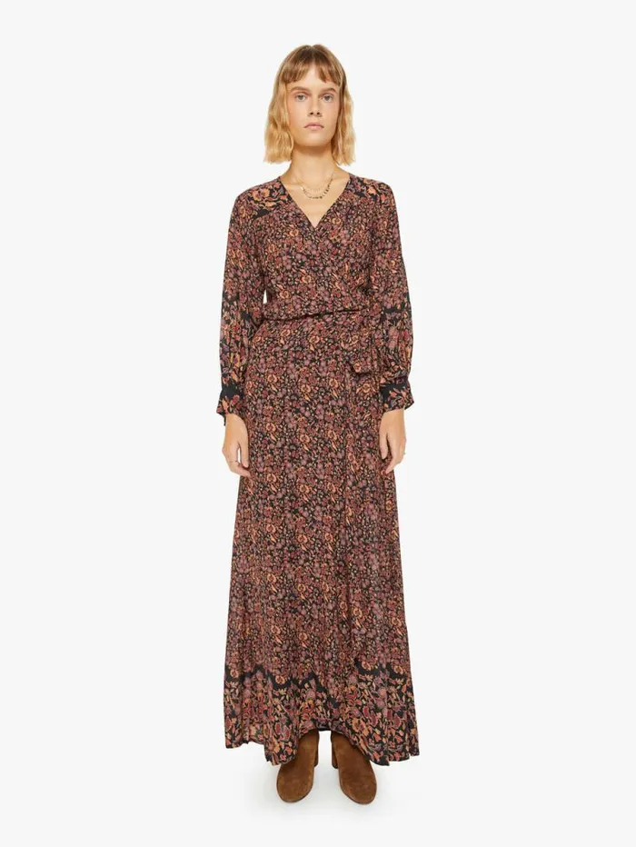 Women Skirts and Dresses Mother Denim Kate Long Sleeve Dress Petite Fleur Print Noire