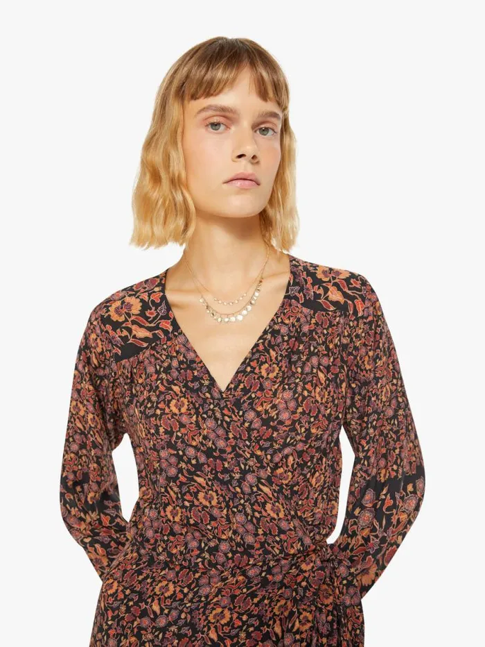 Women Skirts and Dresses Mother Denim Kate Long Sleeve Dress Petite Fleur Print Noire