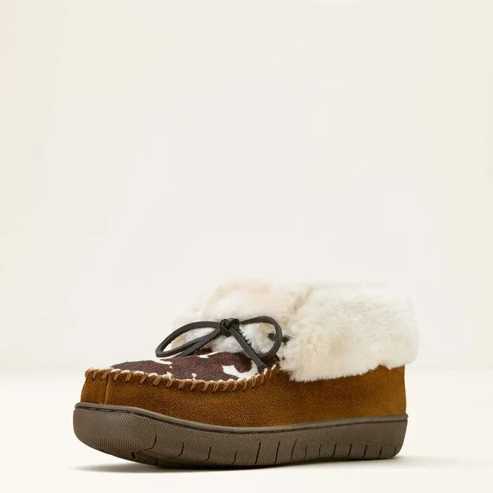 Women Slippers Ariat Moccasin Bootie Slipper Brown Cow Print