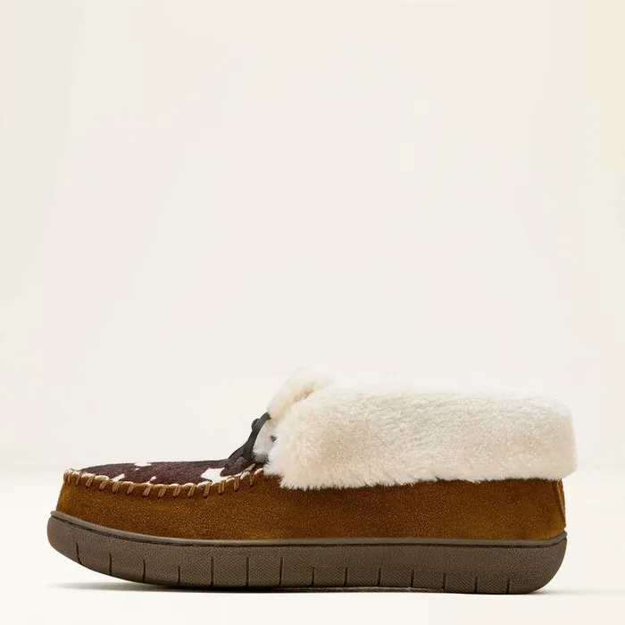 Women Slippers Ariat Moccasin Bootie Slipper Brown Cow Print