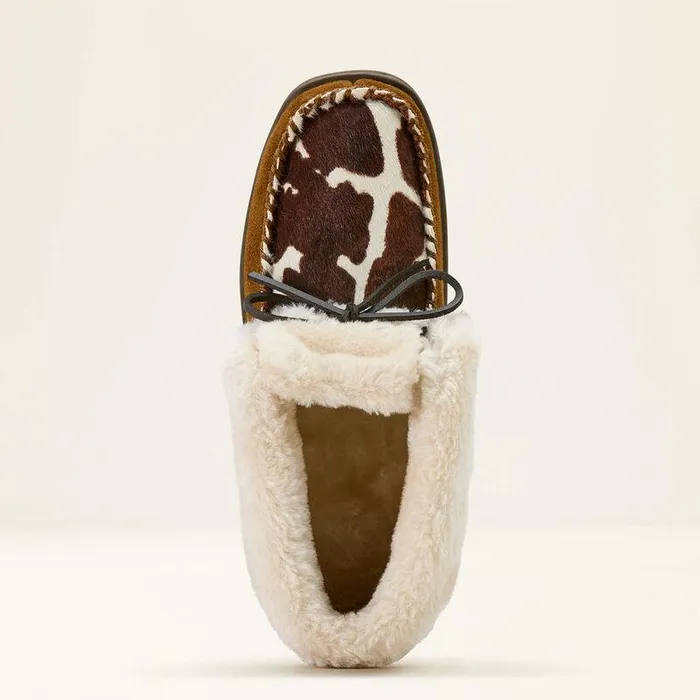 Women Slippers Ariat Moccasin Bootie Slipper Brown Cow Print