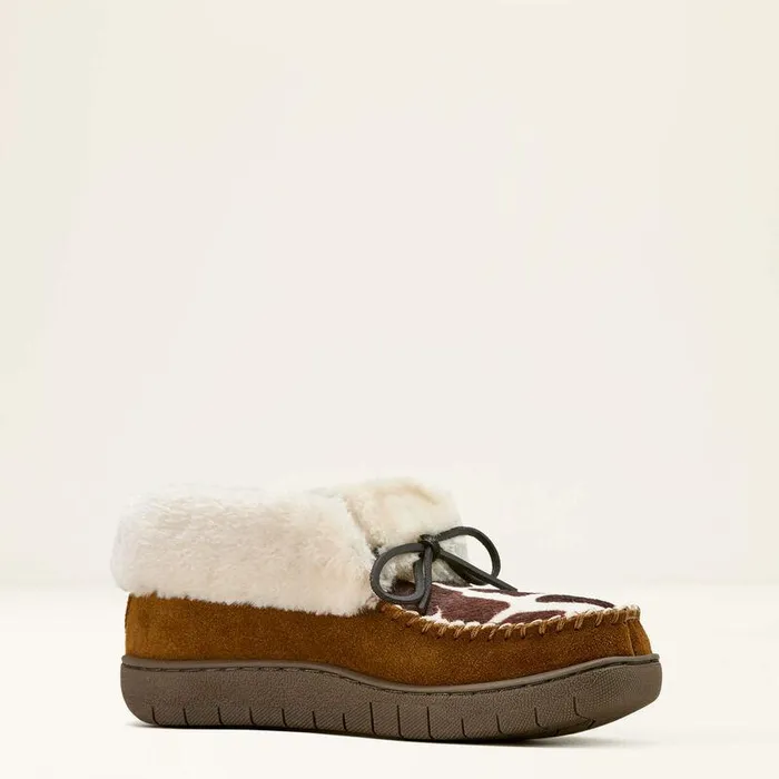 Women Slippers Ariat Moccasin Bootie Slipper Brown Cow Print
