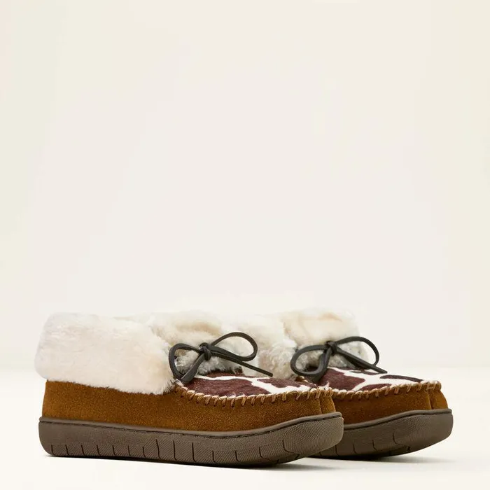 Women Slippers Ariat Moccasin Bootie Slipper Brown Cow Print